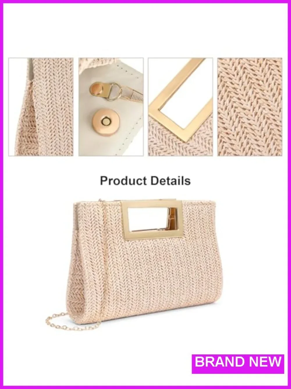 Straw Woven Clutch Handbag with Detachable Chain - Summer Beach Boho Bag